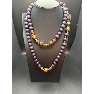 Vintage Wooden and Handmade Gold Leaf Beaded Necklace by Melina